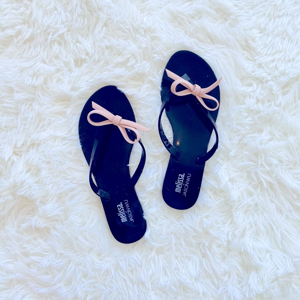 Melissa Black Sandals with Pink Bow